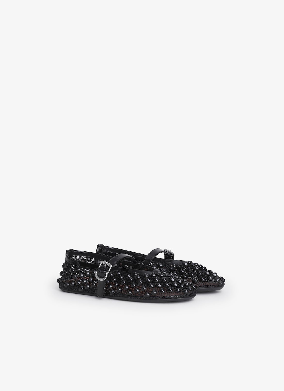 BALLET FLATS WITH STUDS ON FISHNET ALAÏA BLACK BALLET FLATS WITH STUDS ON FISHNET